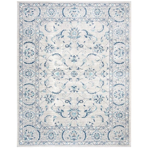 Brentwood Light Gray/Blue 9 ft. x 12 ft. Speckled Floral Border Area Rug