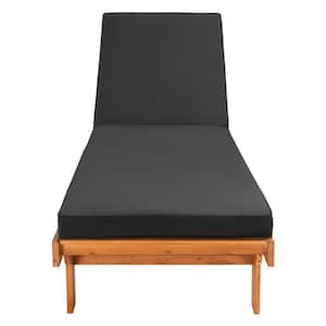 Newport Natural 1-Piece Wood Outdoor Chaise Lounge Chair with Black Cushion