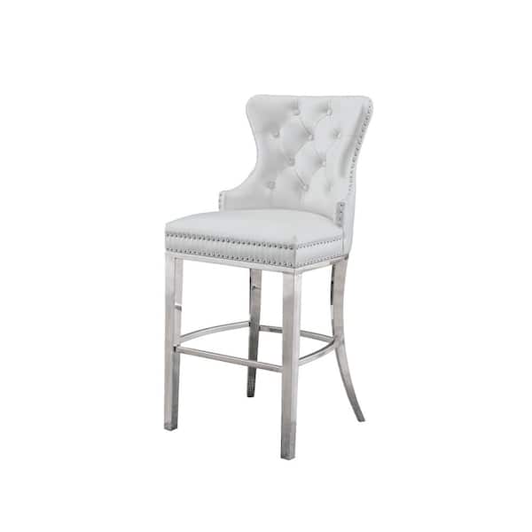Best Quality Furniture Nani White P/U Leather Fabric High Back Stainless Steel Frame Counter Height Chair (Set of 2).