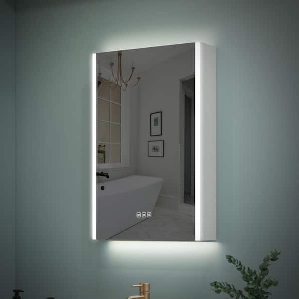 Eoviamne 20 in. W x 30 in. H Rectangular Aluminum LED Dimmable Medicine Cabinet with Mirror, Anti-Fog, USB and Outlet, Right Open