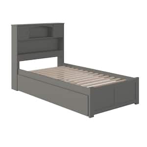 Newport Twin Platform Bed with Flat Panel Foot Board and Twin-Size Urban Trundle Bed in Grey