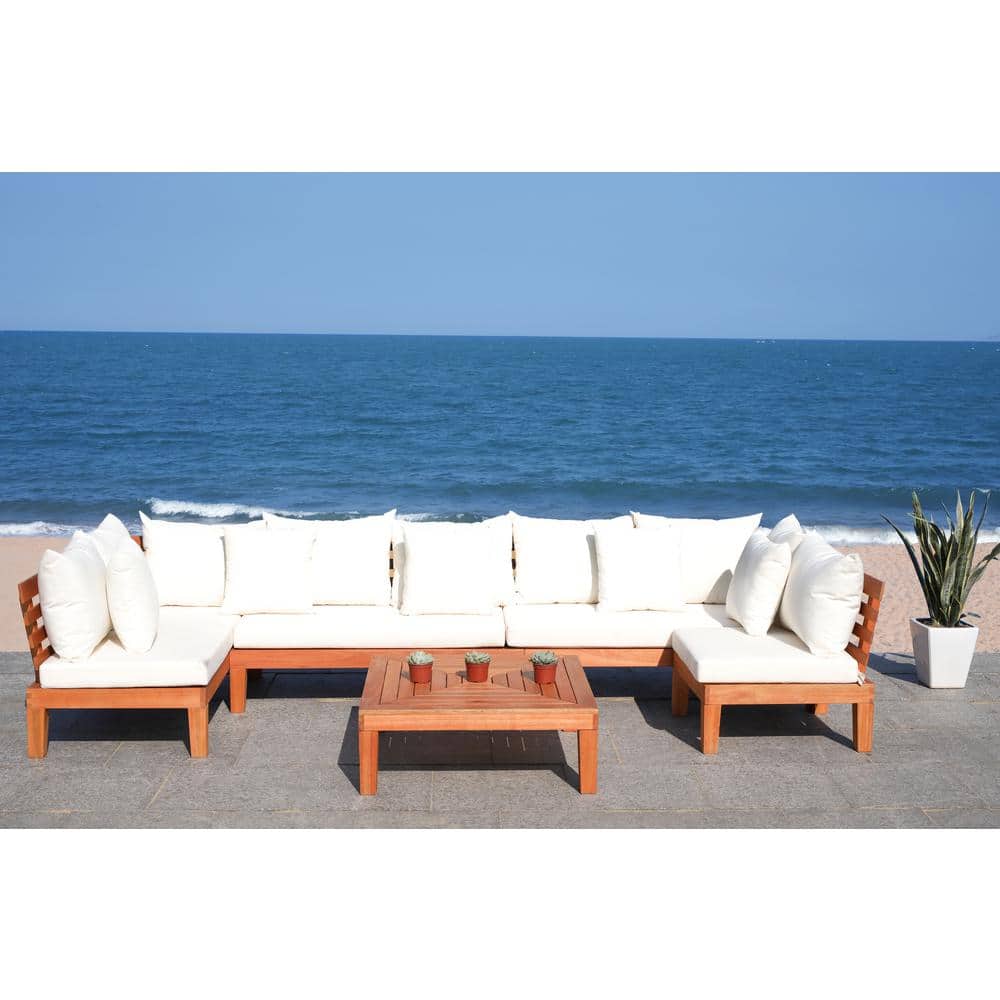 Granton Contemporary Beige Eucalyptus Wood 5-Piece Outdoor Living Set