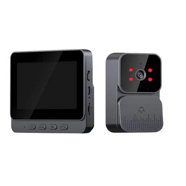 4.3 in. Wireless Hardwired IPS Color Screen Digital Doorbell Camera 1080P IR Video Intercom with Night Vision in Gray