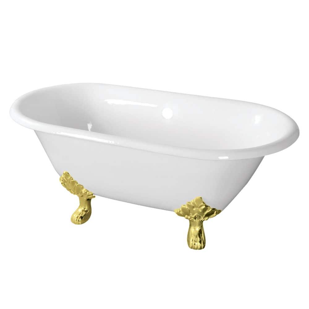 Aqua Eden 60 in. x 30.3 in. Cast Iron Oval Clawfoot Soaking Bathtub in White/Polished Brass price history on PriceWatchPro