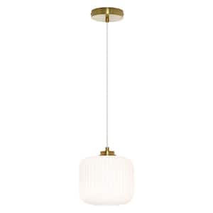 Hadley 8 in. 1-Light Gold Pendant with White Glass Shade