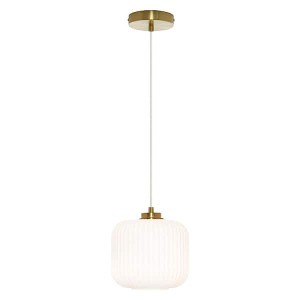 River of Goods Hadley 8 in. 1-Light Gold Pendant with White Glass Shade