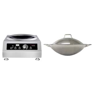 14.8 in. Induction Commercial Cooktop in Stainless Steel with 1 Element including 16.5? Stainless Steel Wok with Lid