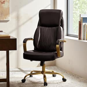 Jill Mid-Century Brown Modern Vegan Leather Ergonomic Office Chair with Lumbar Support