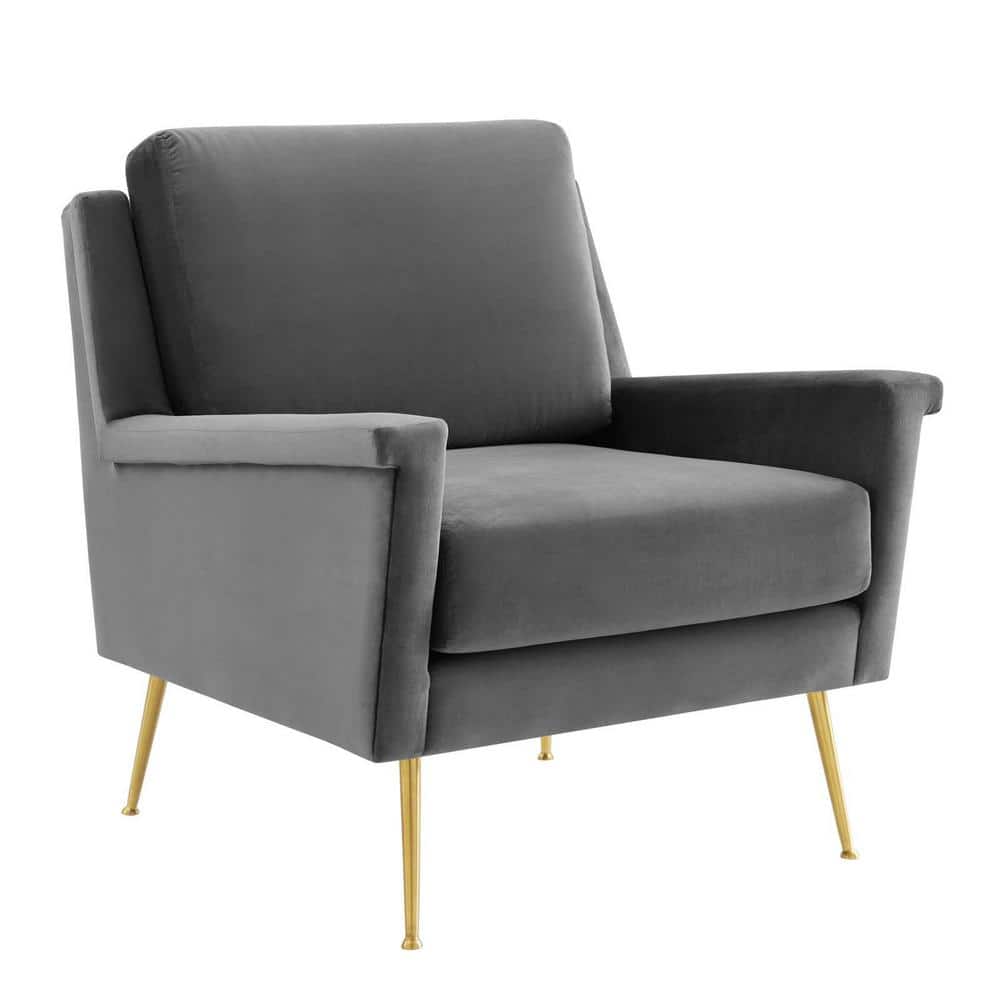 Chesapeake Gold & Gray Velvet Accent Armchair with Brushed Legs