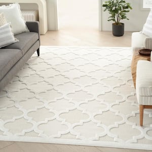 Easy Care Ivory/White 8 ft. x 10 ft. Geometric Contemporary Indoor Outdoor Area Rug