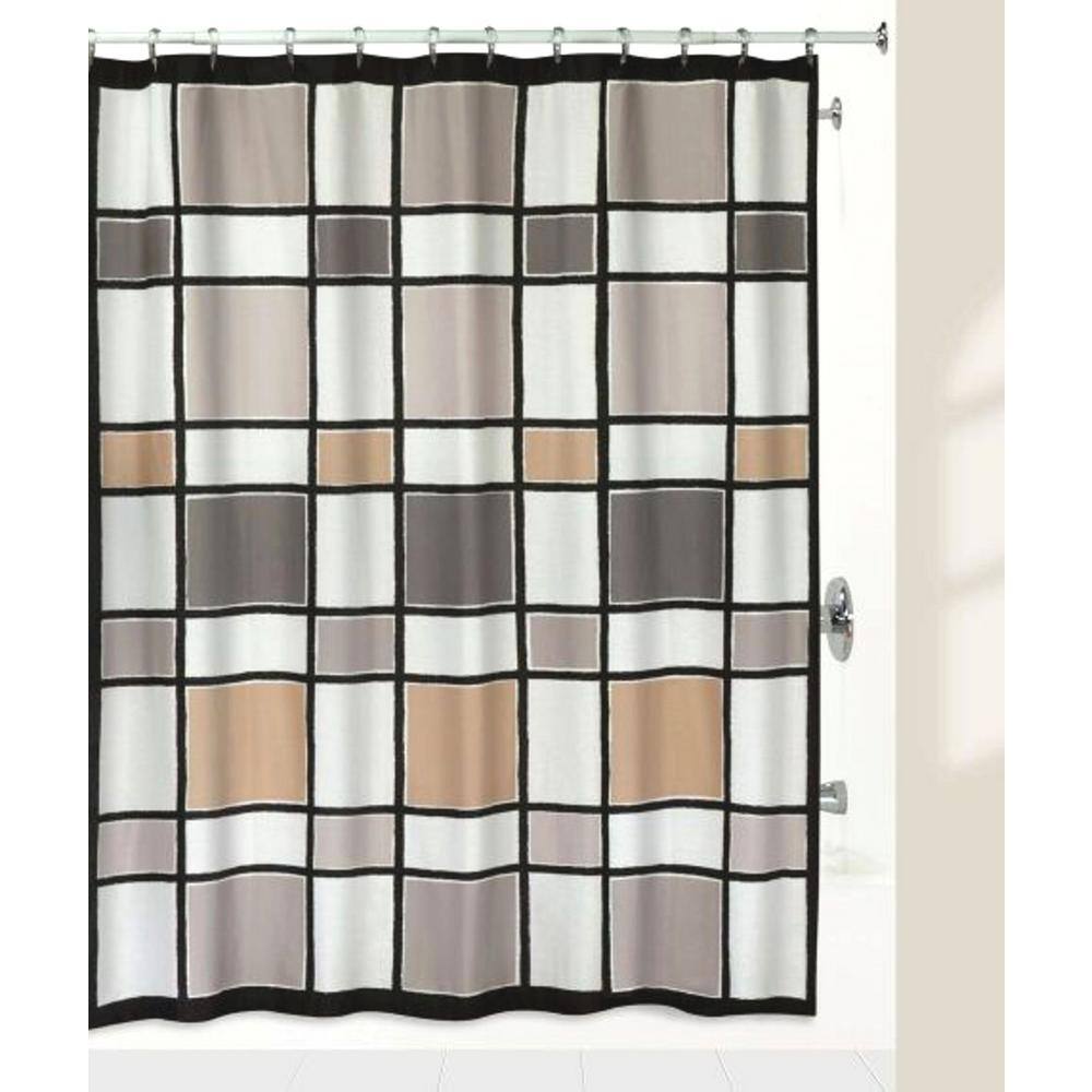 Creative Bath Color Blocks 72 In, Black White And Tan Shower Curtain