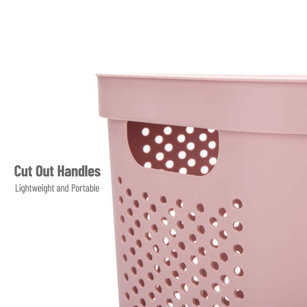 Pink Collapsible Wicker Laundry Hamper with Lid