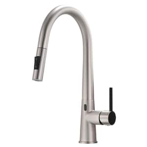 Single Handle Pull-Down Induction Zinc Alloy Kitchen Faucet in Brushed Nickel