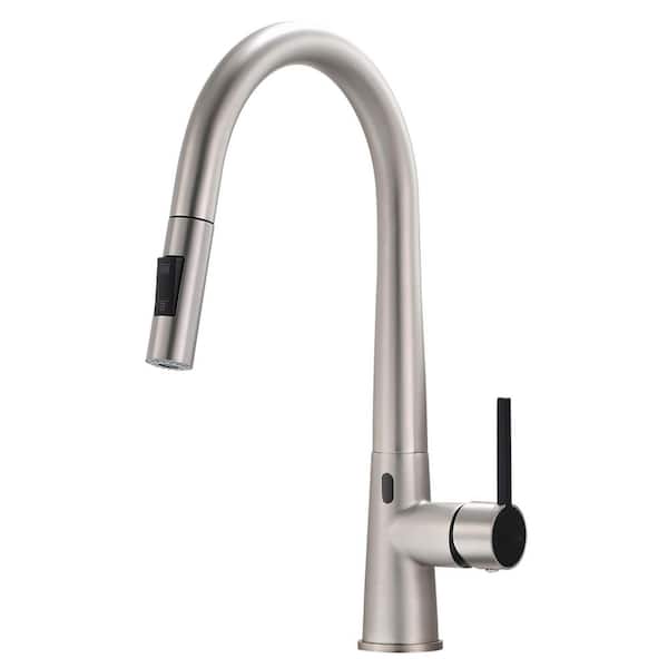 Flynama Single Handle Pull-Down Induction Zinc Alloy Kitchen Faucet in Brushed Nickel
