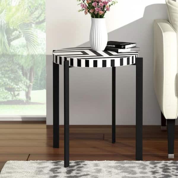 20.5 in. Cream Circle Resin Round Top Patterned End Table