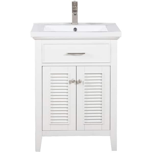 Design Element Cameron 24 in. W x 18.5 in. D Bath Vanity in White with Porcelain Vanity Top in White with White Basin