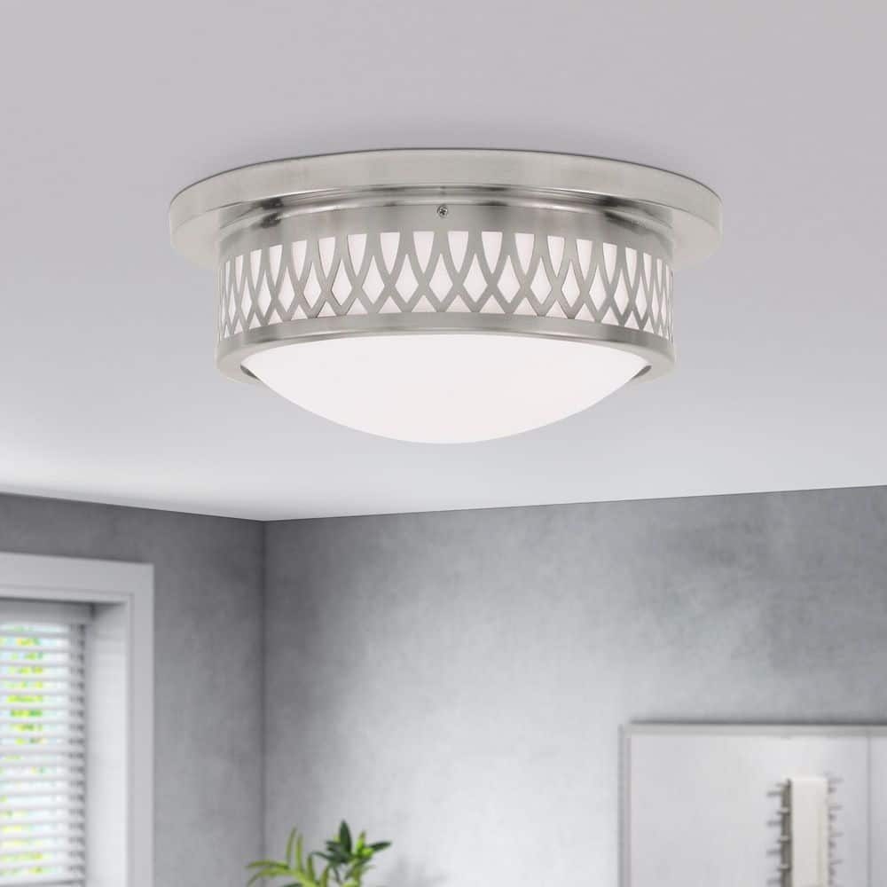 Westfield Brushed Nickel 2-Light Flush Mount with Satin Glass