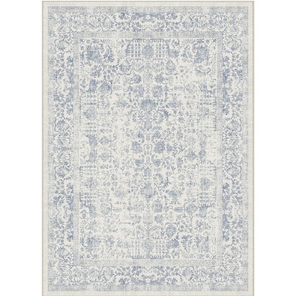 Entomology Blue 6 ft. x 9 ft. Vintage Floral Area Rug