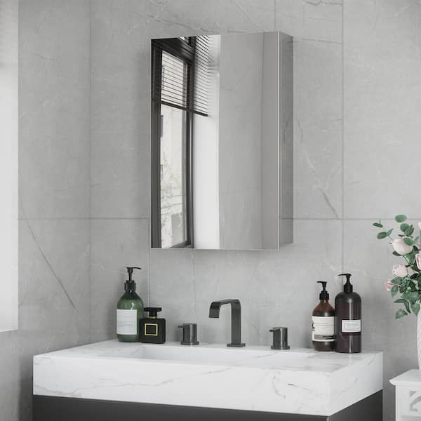 15 in. W x 24 in. H Rectangular Stainless Steel Medicine Cabinet with Mirror, Bathroom Mirror Cabinet with Shelf