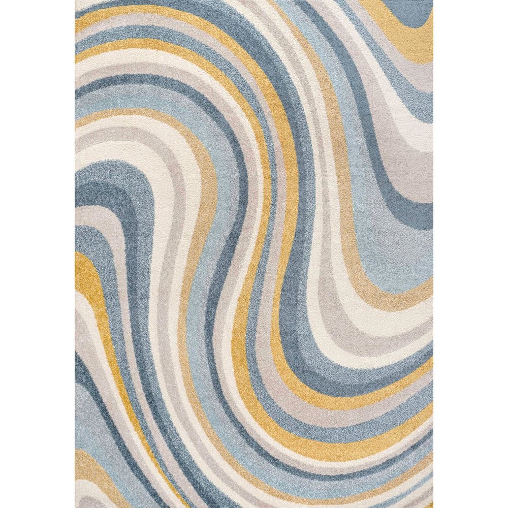 Flow Abstract Swirl Blue/Mustard/Gray 5 ft. x 8 ft. Area Rug price history on PriceWatchPro