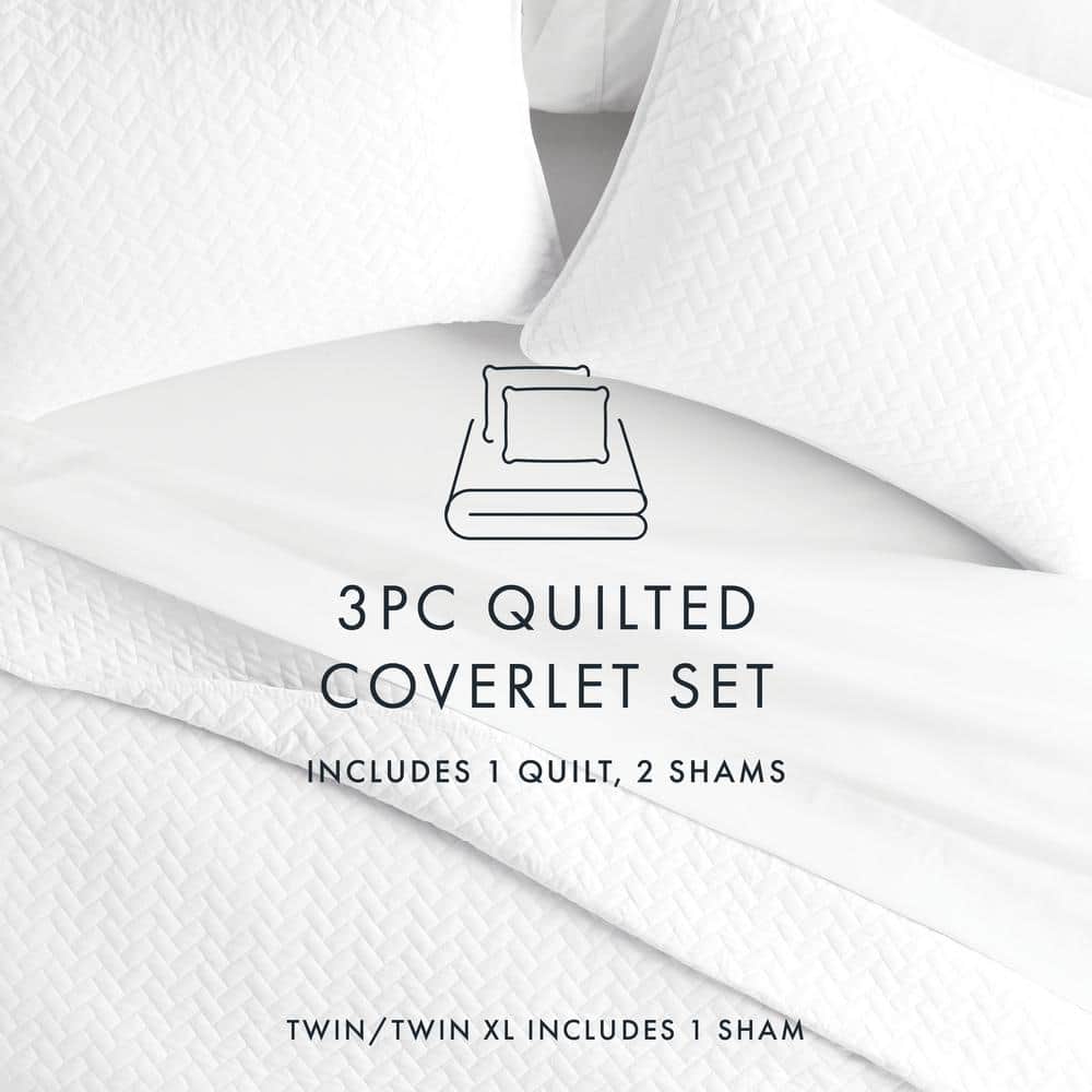 Herring Stitched Super Soft Twin Coverlet Set in White