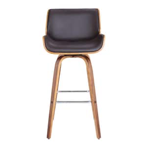 30 in. Brown Faux Leather Wooden Base Bar Stool