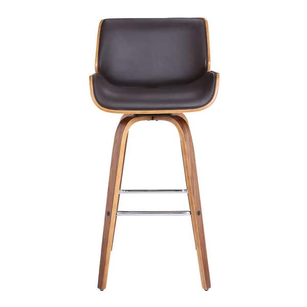 HomeRoots 30 in. Brown Faux Leather Wooden Base Bar Stool