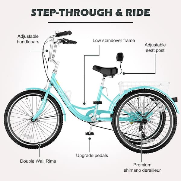 MOONCOOL 26 in. Adult Trikes 3 Wheeled 7 Speed Bike Trikes 