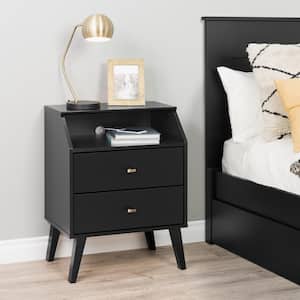 Milo Mid Century 2-Drawer Black Modern Nightstand with Angled Top