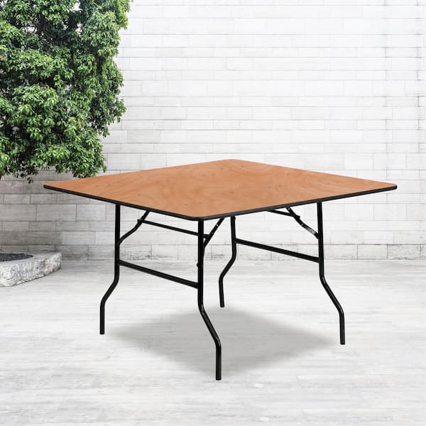 Natural 48 in. Square All-Occasion Wood Folding Event Table, Foldable Square Portable Banquet Table with Wooden Top