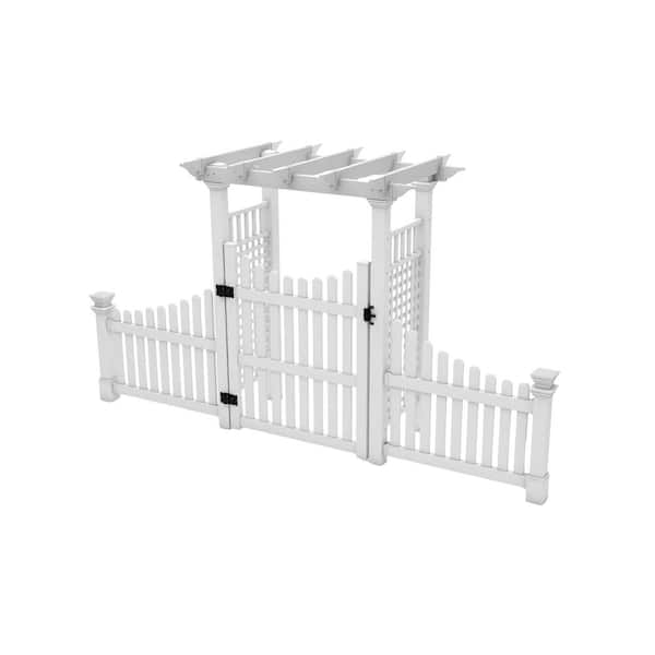 Fairfield 86.5 in. x 156 in. Vinyl Arbor with 60 in. Picket Gate and Wings