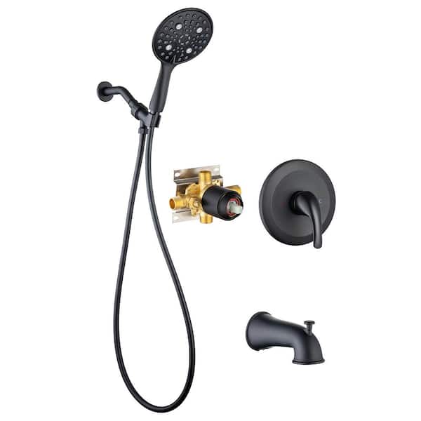 Unbranded Single Handle 6-Spray Patterns 1 Showerhead Shower Faucet Set 1.8 GPM with High Pressure Hand Shower in Black