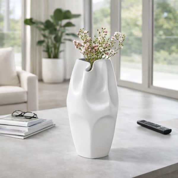 10 Inch White Ceramic Pitcher Decorative Vase UM45VD - The Home Depot