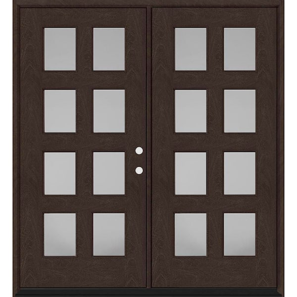 Steves & Sons Regency 72 in. x 80 in. 8L Modern Clear Glass LHIS Hickory Stained Fiberglass Double Prehung Front Door with 6 in. Jamb