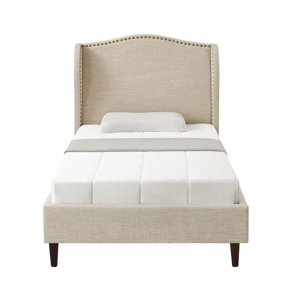 Rustic Manor Knight Beige Wood Frame Full Size Platform Bed With Nailhead Trim