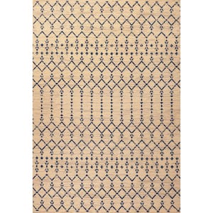 Ourika Moroccan Geometric Textured Weave Beige/Navy 3 ft. x 5 ft. Indoor/Outdoor Area Rug