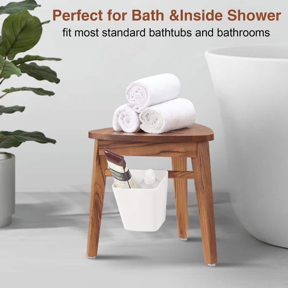 Teak Corner Shower Stool with Storage Shelf