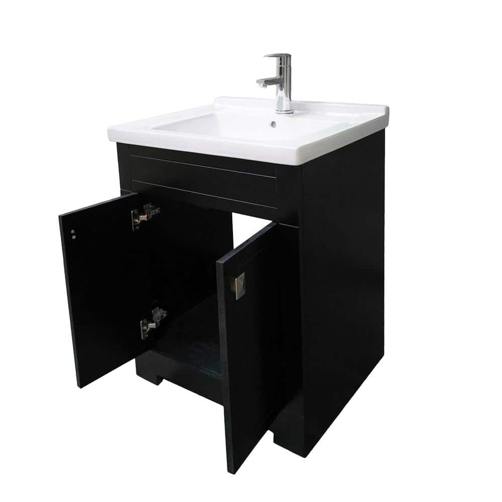 Trenta 24" Black PVC Freestanding Bathroom Vanity with White Ceramic Top