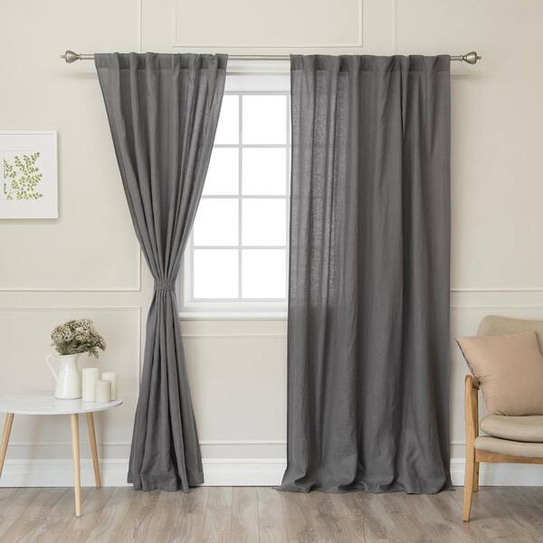 null Dark Grey 84 in. L Abelia Belgian Flax Linen Rod Pocket Panel