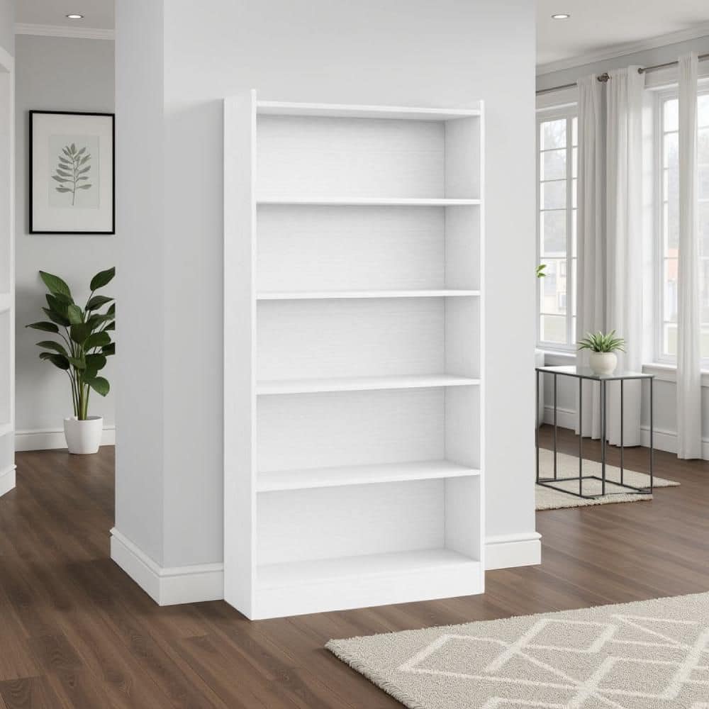 72.04 in. Tall White Wood 6-Shelf Standard Bookcase