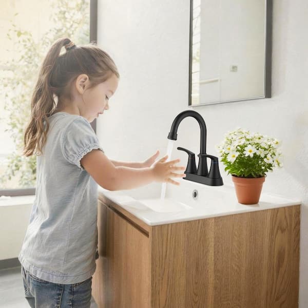 4 in. Centerset 2-Handle High-Arc Bathroom Faucet in Matte Black