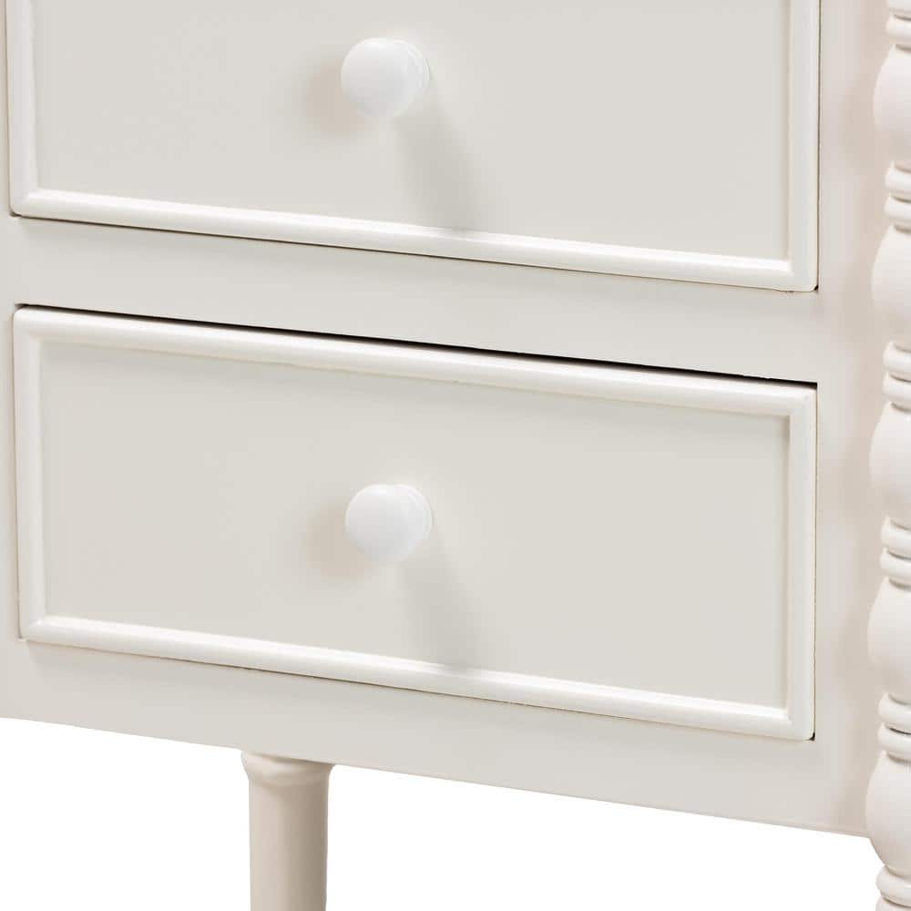 Malinda 18.9 in. White Rectangle Wood End Table with 3-Drawers - thumbnail 7
