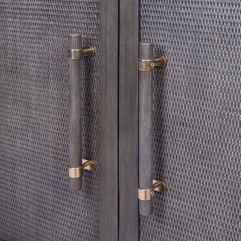 Sophia Antique Black 39'' Rattan Door Cabinet with Adjustable Shelving