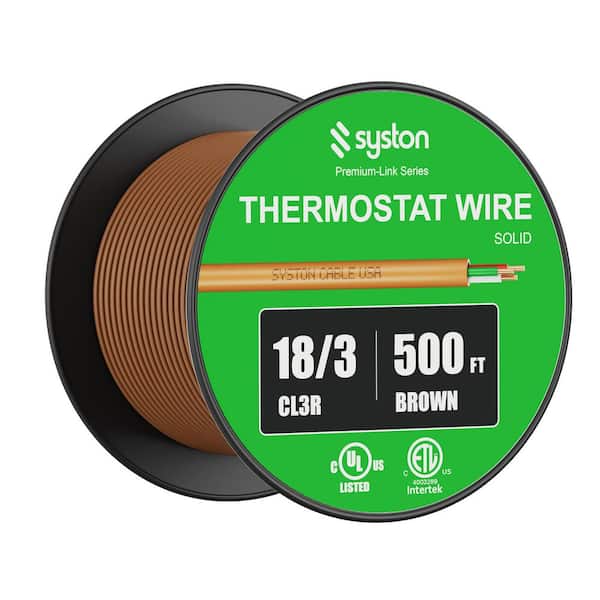 500 ft. 18/3 Brown Solid Bare Copper CMR/CL3R Thermostat Wire - UL/ETL Listed, UV Resistant RoHS