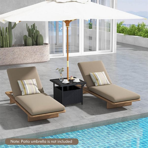 Black Square Wicker Outdoor Side Table with umbrella hole Garden Patio Pool