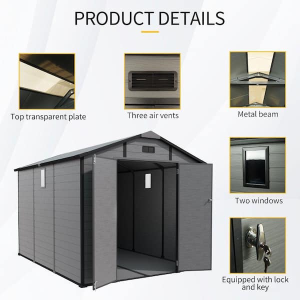 10 ft. W x 8 ft. D Plastic Shed Lockable Resin Tool Shed with