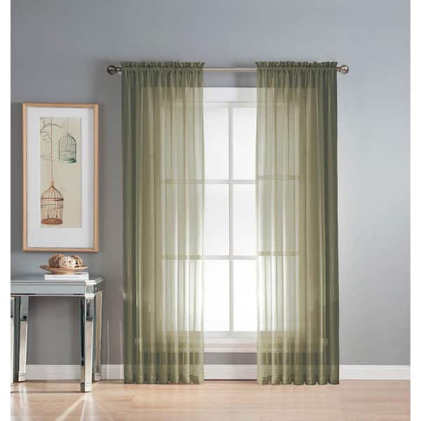 Window Elements Sheer Sheer Elegance 84 in. L Rod Pocket Curtain Panel Pair, Sage (Set of 2)