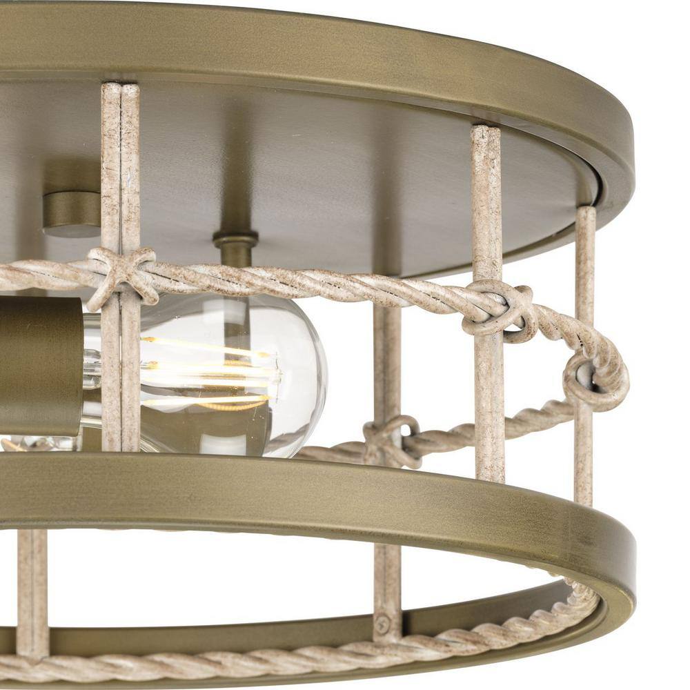 Aged Brass 13'' Indoor/Outdoor Drum Flush Mount Light