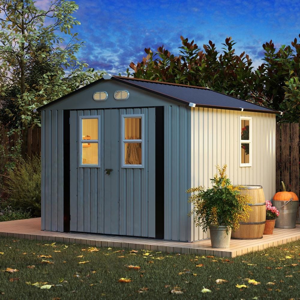 ToolCat 8x8 ft Outdoor Metal Storage Shed with 4 Windows, Lockable