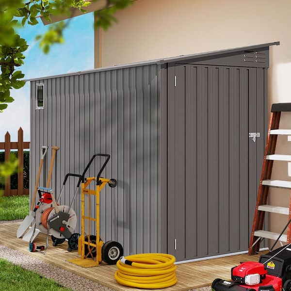4 ft. W x 9 ft. D Metal Shed with Sloping Roof, 2 Vents and 1 Side Open Door,Outdoor Storage Sheds in Gray (34 sq. ft.)